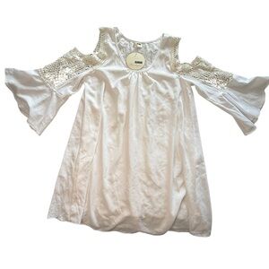 NWT Rumor Boutique White Cold Shoulder Lace Dress Size 10 Boho Flowy Mini